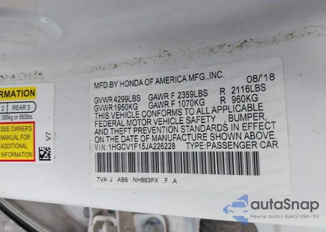 2018 Honda Accord Lx z USA, uszkodzony, nr VIN 1HGCV1F15JA226228